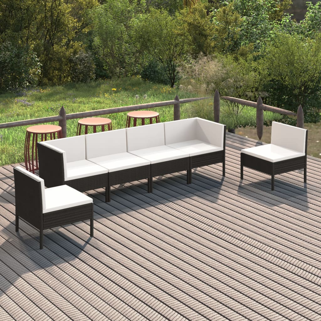 13-delige Loungeset met kussens poly rattan zwart