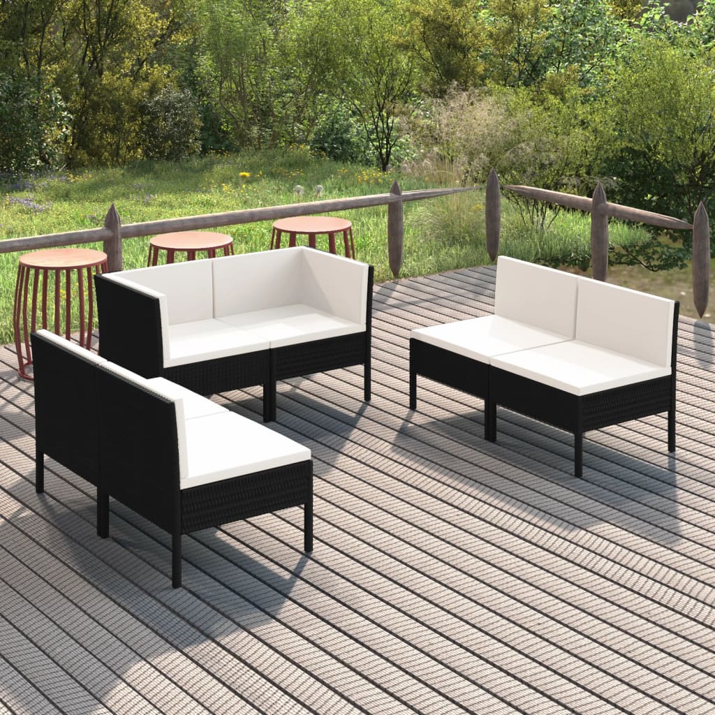 7-delige Loungeset met kussens poly rattan zwart