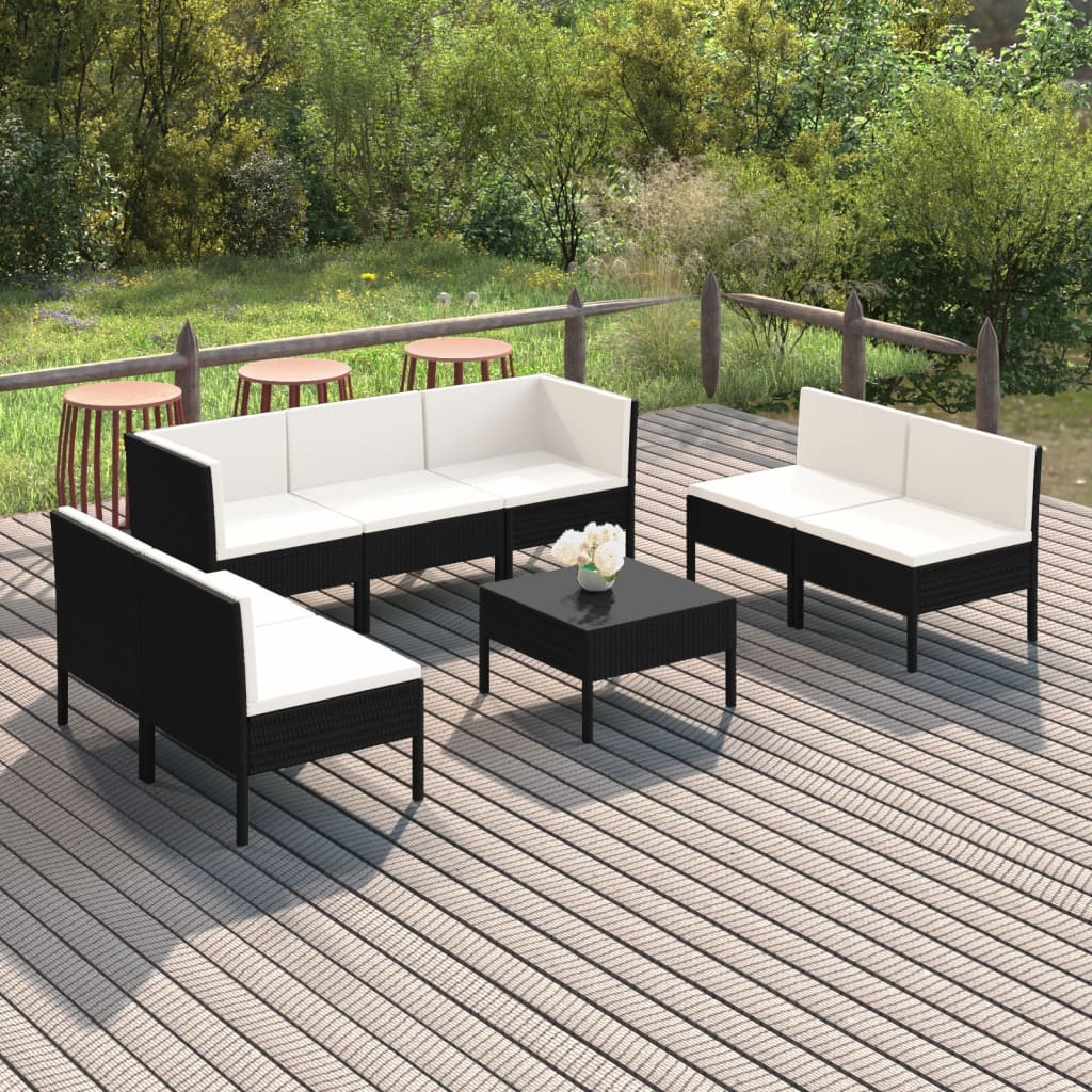 13-delige Loungeset met kussens poly rattan zwart