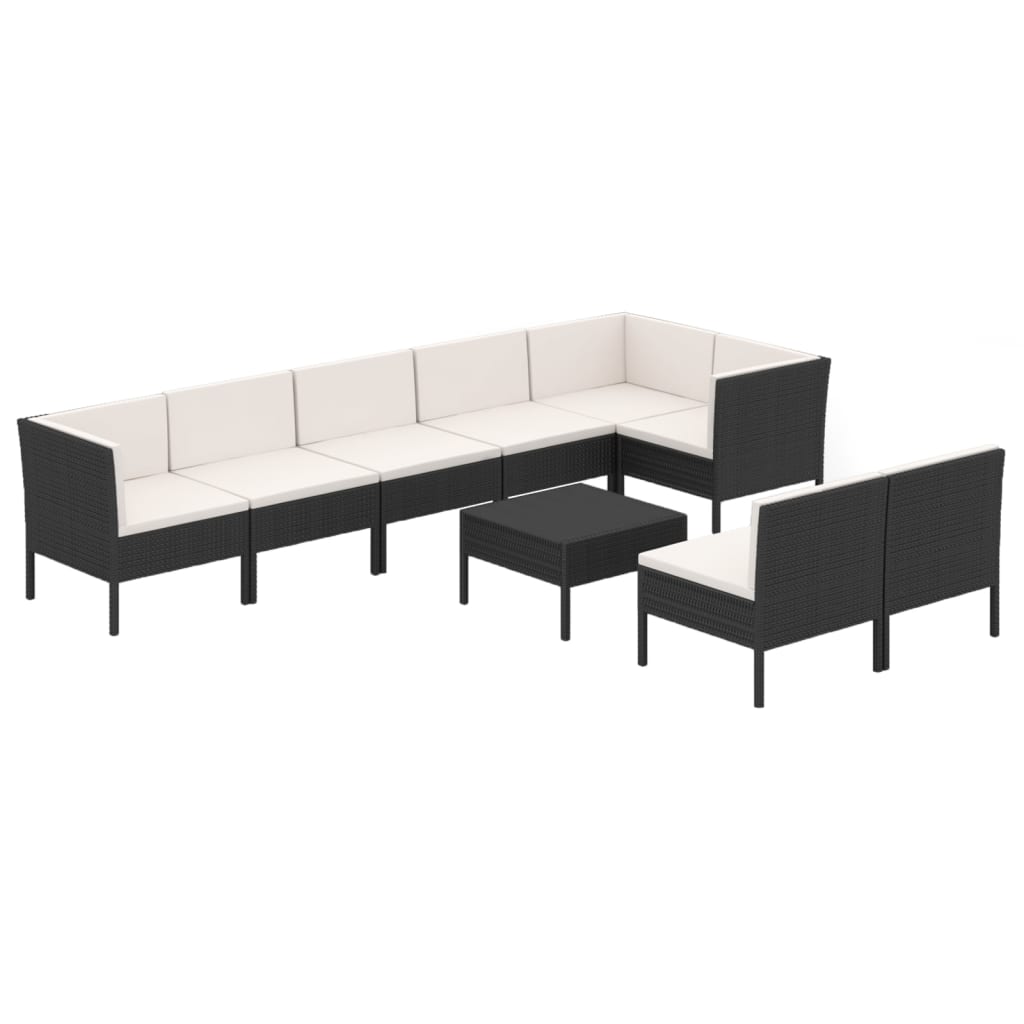 7-delige Loungeset met kussens poly rattan zwart