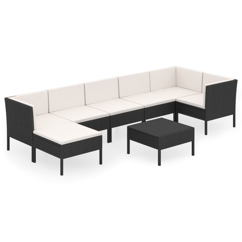 5-delige Loungeset met kussens poly rattan zwart