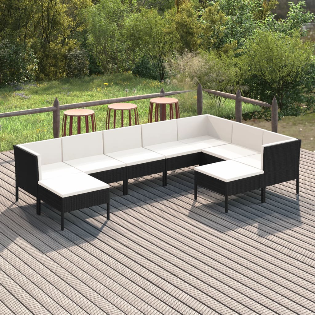 5-delige Loungeset met kussens poly rattan zwart