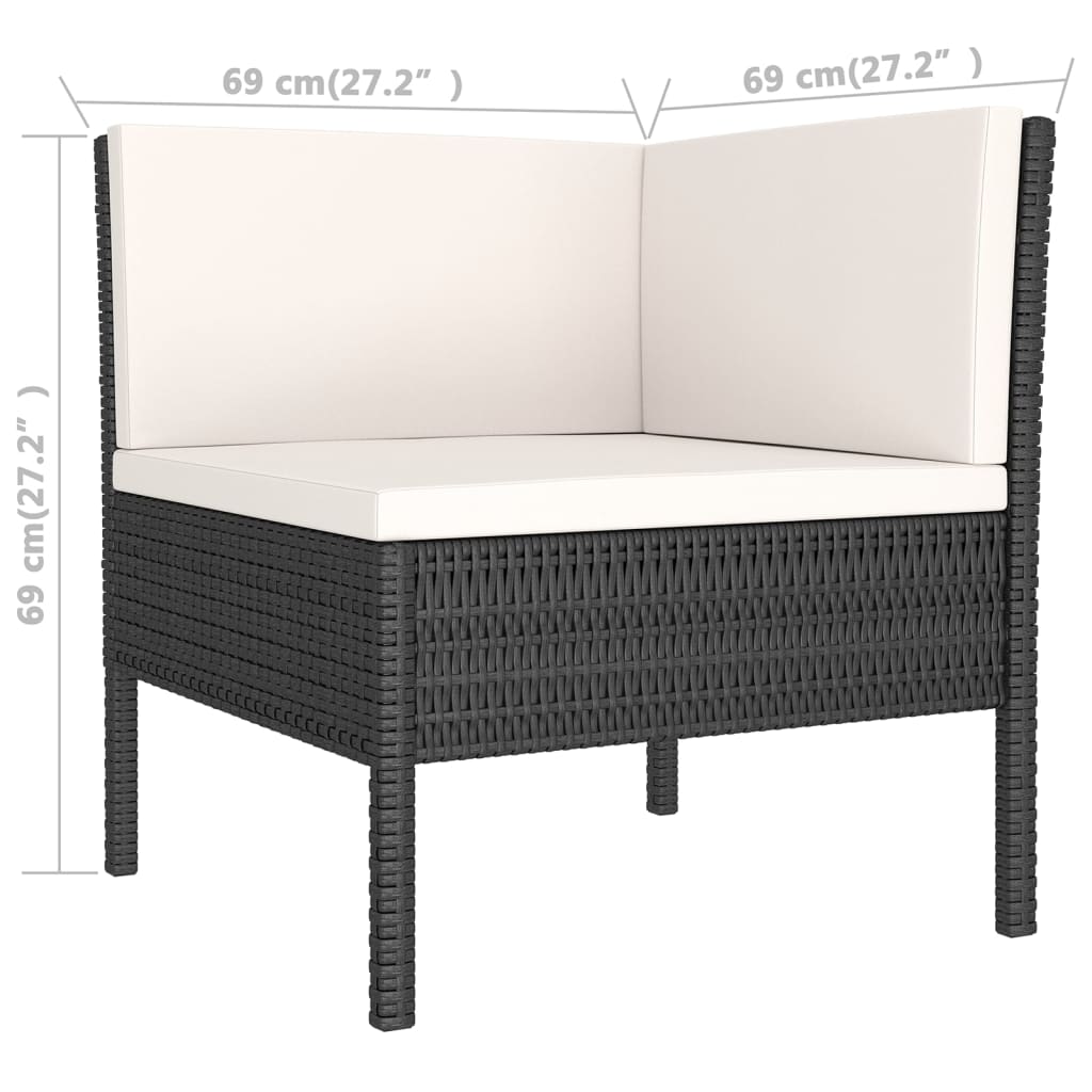 5-delige Loungeset met kussens poly rattan zwart