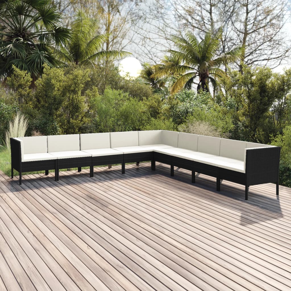 13-delige Loungeset met kussens poly rattan zwart