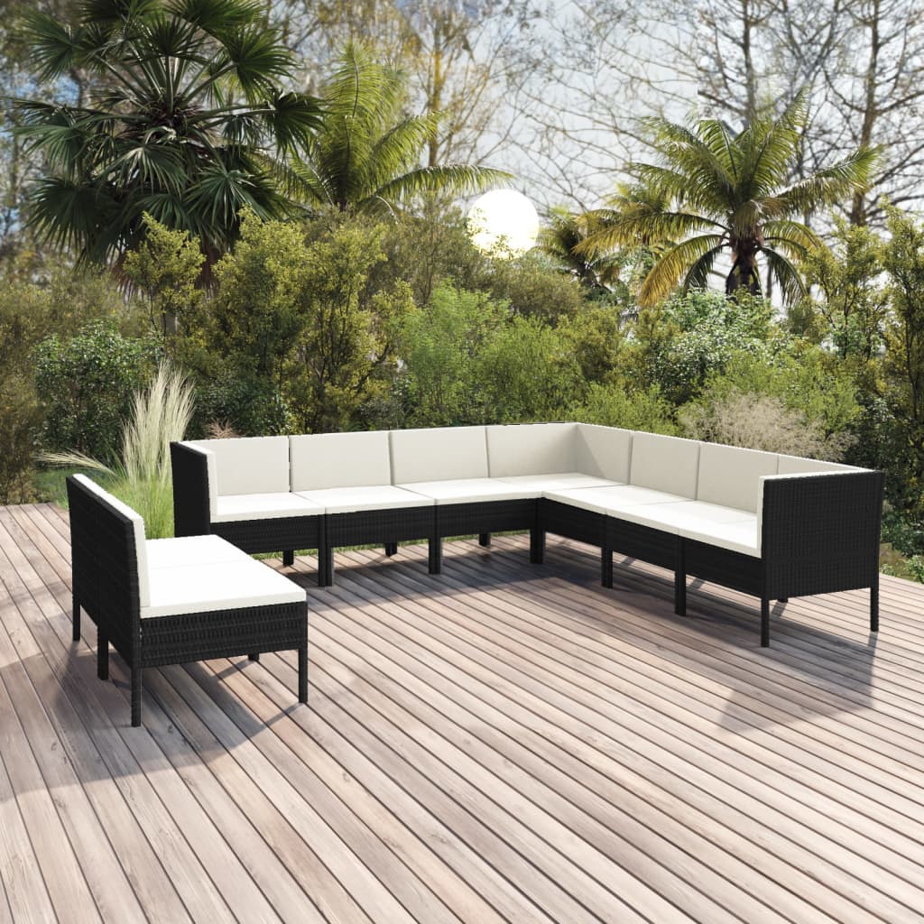 13-delige Loungeset met kussens poly rattan zwart