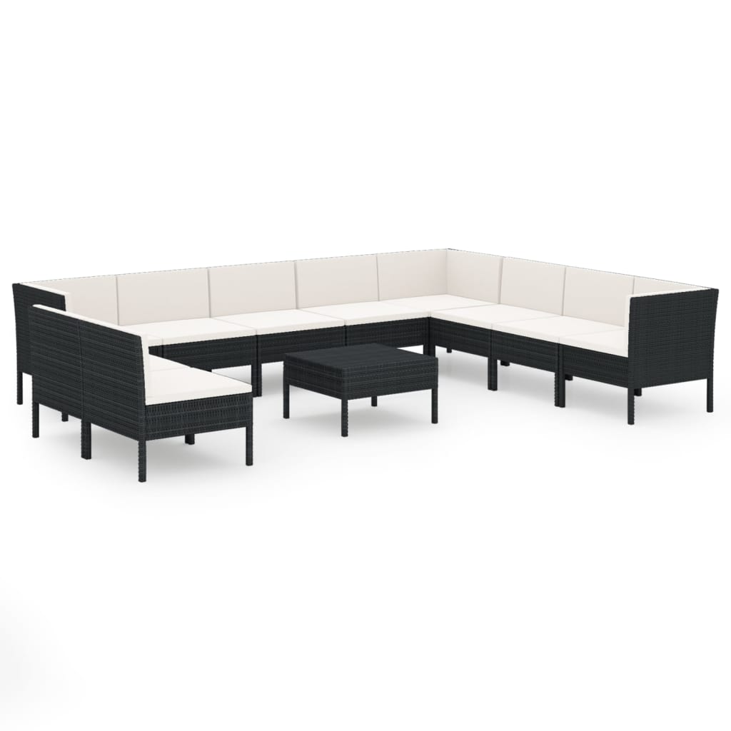 13-delige Loungeset met kussens poly rattan zwart