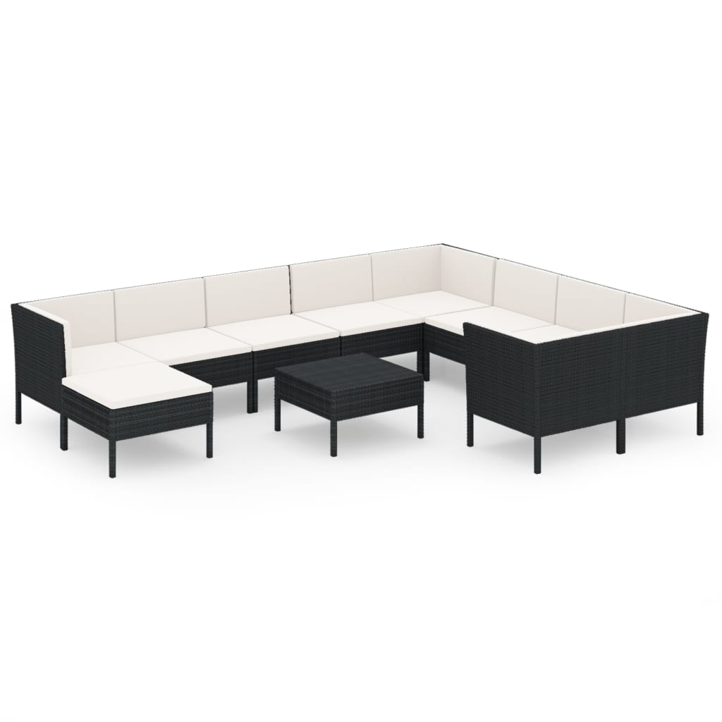 7-delige Loungeset met kussens poly rattan zwart