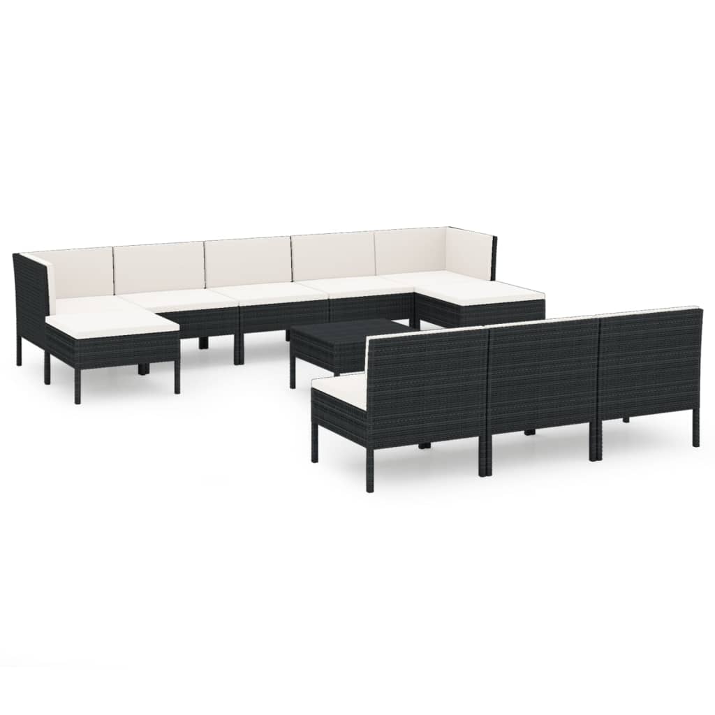 5-delige Loungeset met kussens poly rattan zwart