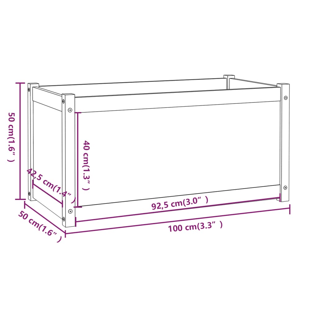 Plantenbakken 2 st 100x50x50 cm massief grenenhout