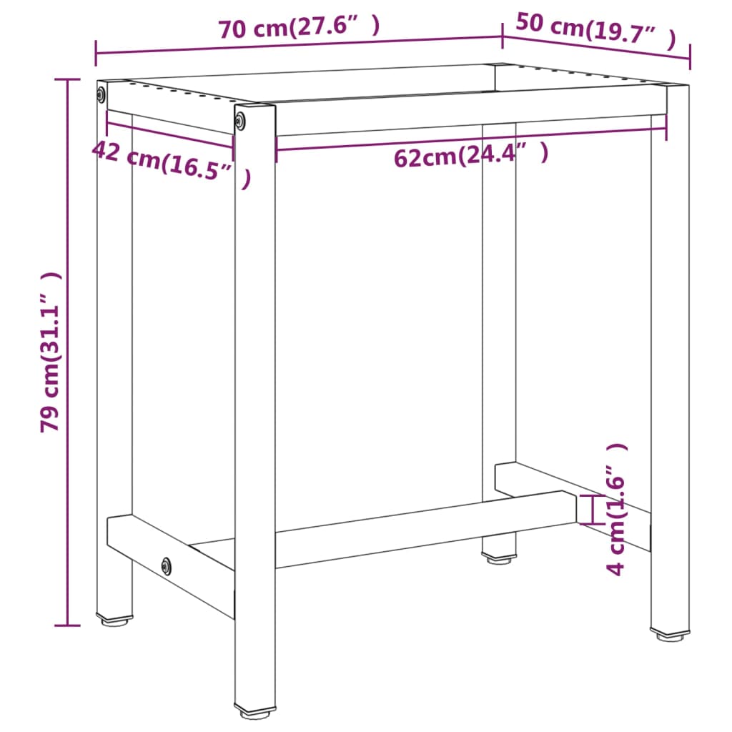 Werkbankframe 210x50x79 cm metaal matzwart en matrood