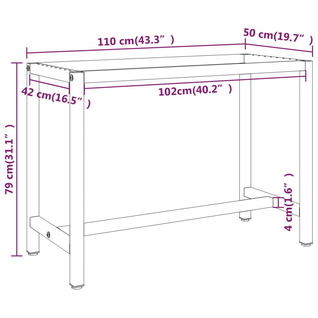 Werkbankframe 150x57x79 cm metaal zwart en rood