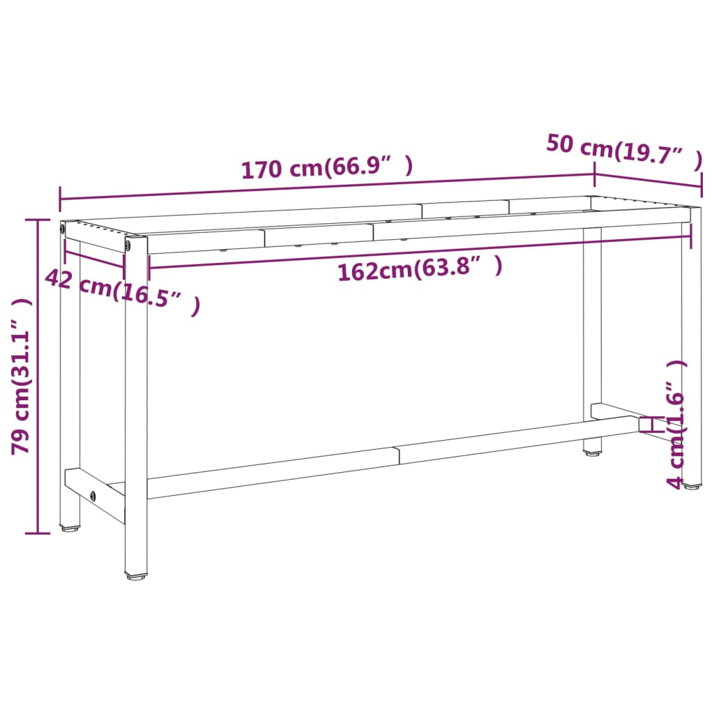 Werkbankframe 70x50x79 cm metaal matzwart en matrood