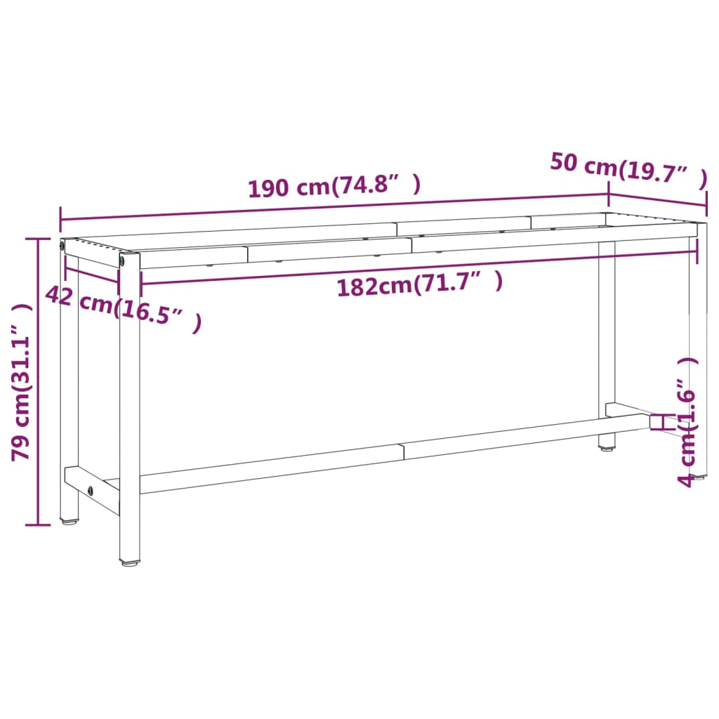 Werkbankframe 210x50x79 cm metaal matzwart en matrood