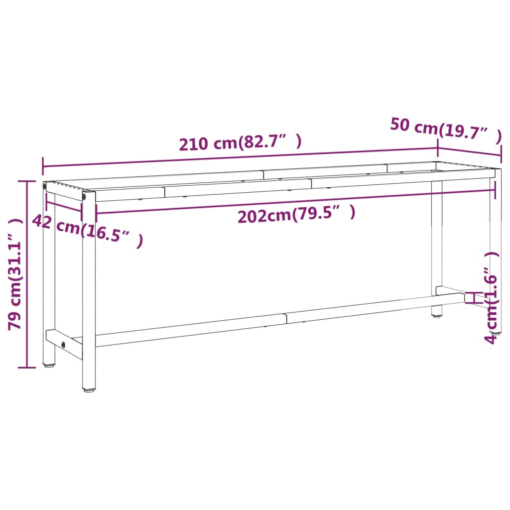 Werkbankframe 210x50x79 cm metaal matzwart en matrood