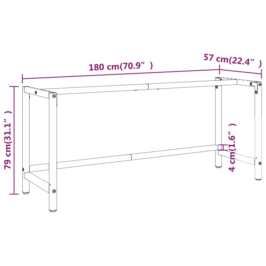 Werkbankframe 210x50x79 cm metaal matzwart en matrood