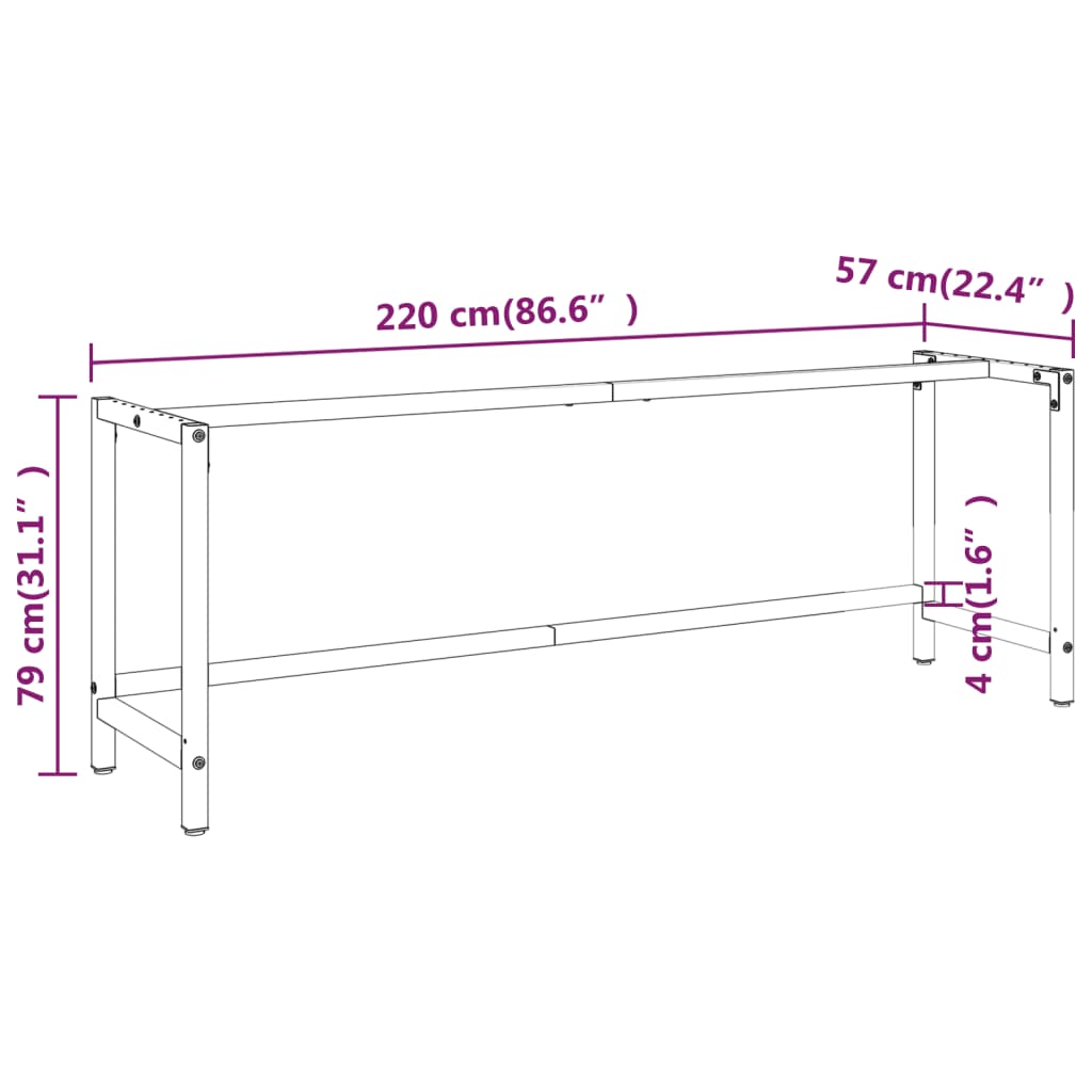 Werkbankframe 150x57x79 cm metaal zwart en rood