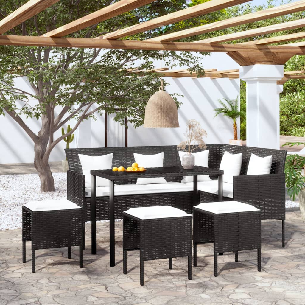 5-delige Loungeset met kussens L-vormig poly rattan