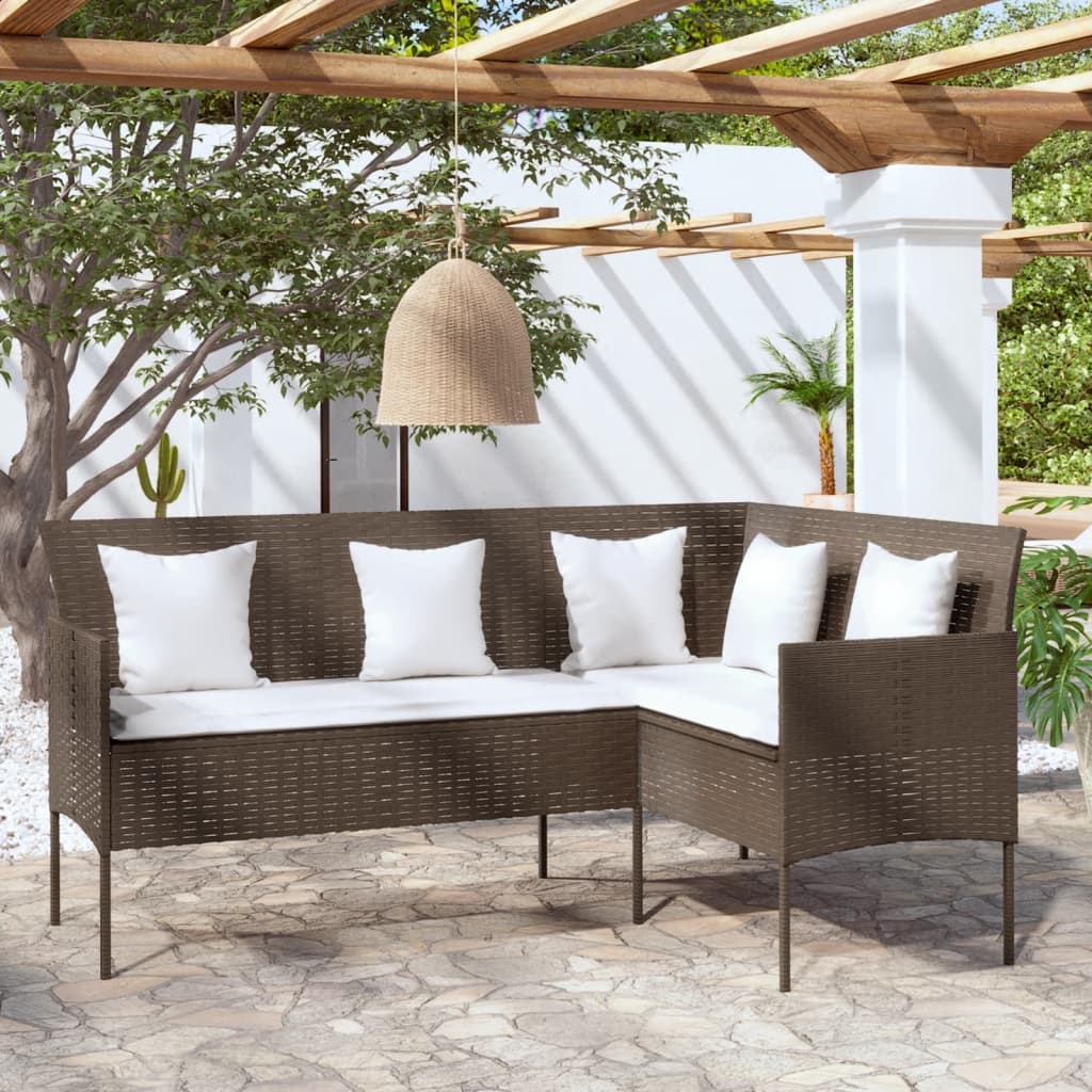 Loungebank met kussens L-vormig poly rattan