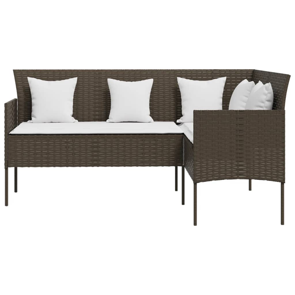 Loungebank met kussens L-vormig poly rattan