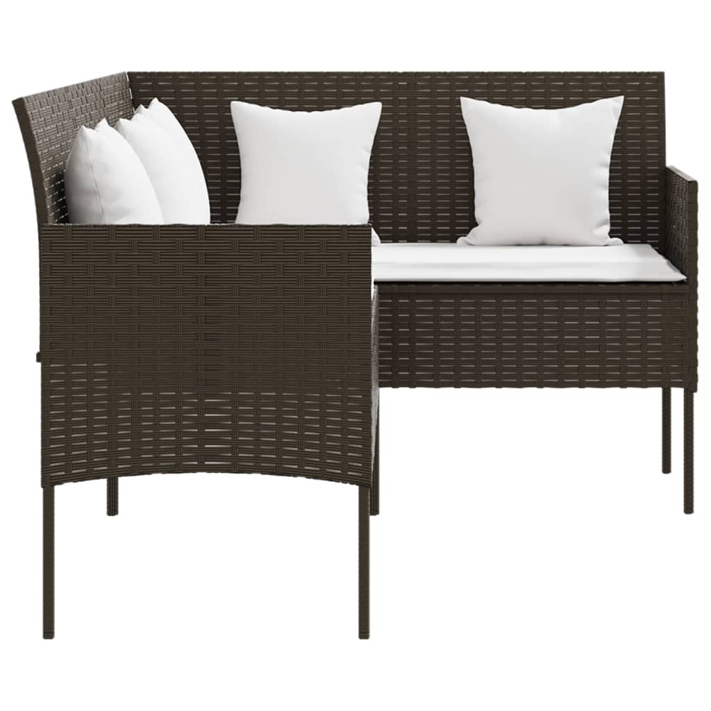 Loungebank met kussens L-vormig poly rattan