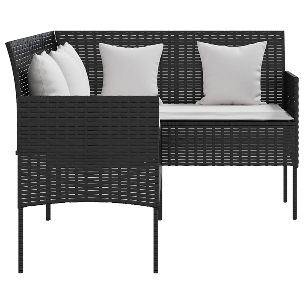 Loungebank met kussens L-vormig poly rattan