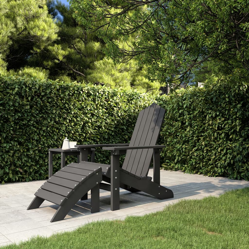 Tuinstoel Adirondack met voetenbank tafel HDPE antracietkleurig