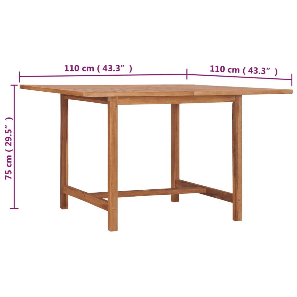 Tuintafel 110x110x75 cm massief teakhout