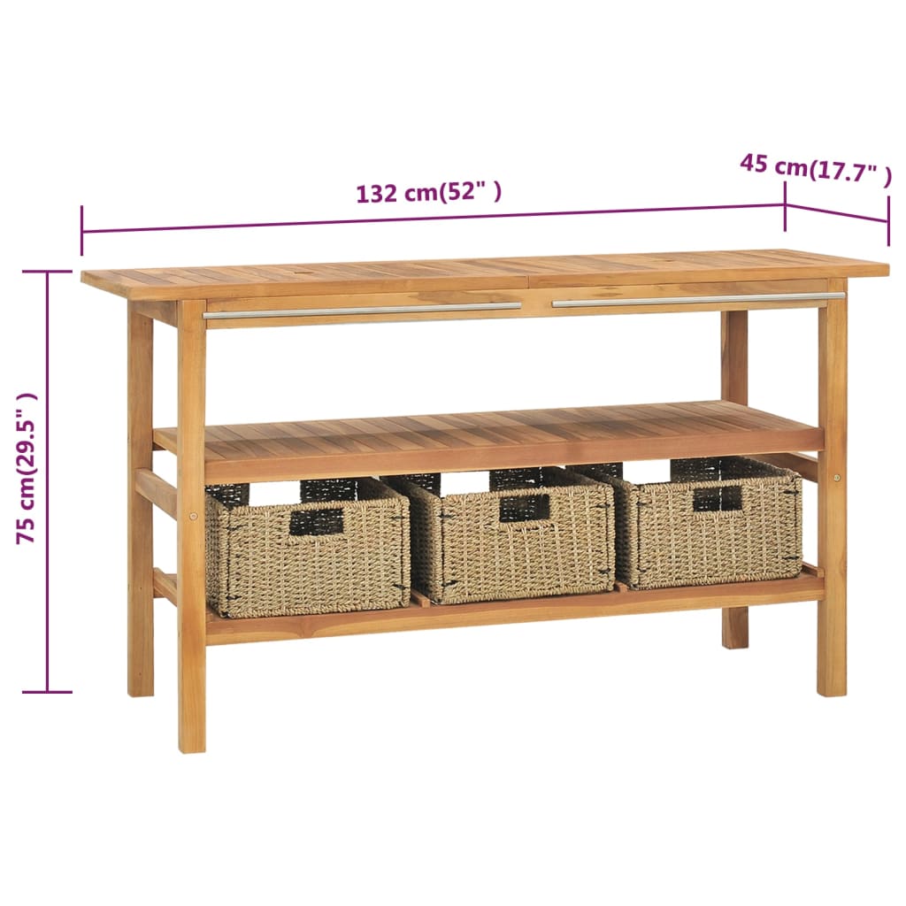 Meuble vasque 132x45x75 cm teck massif