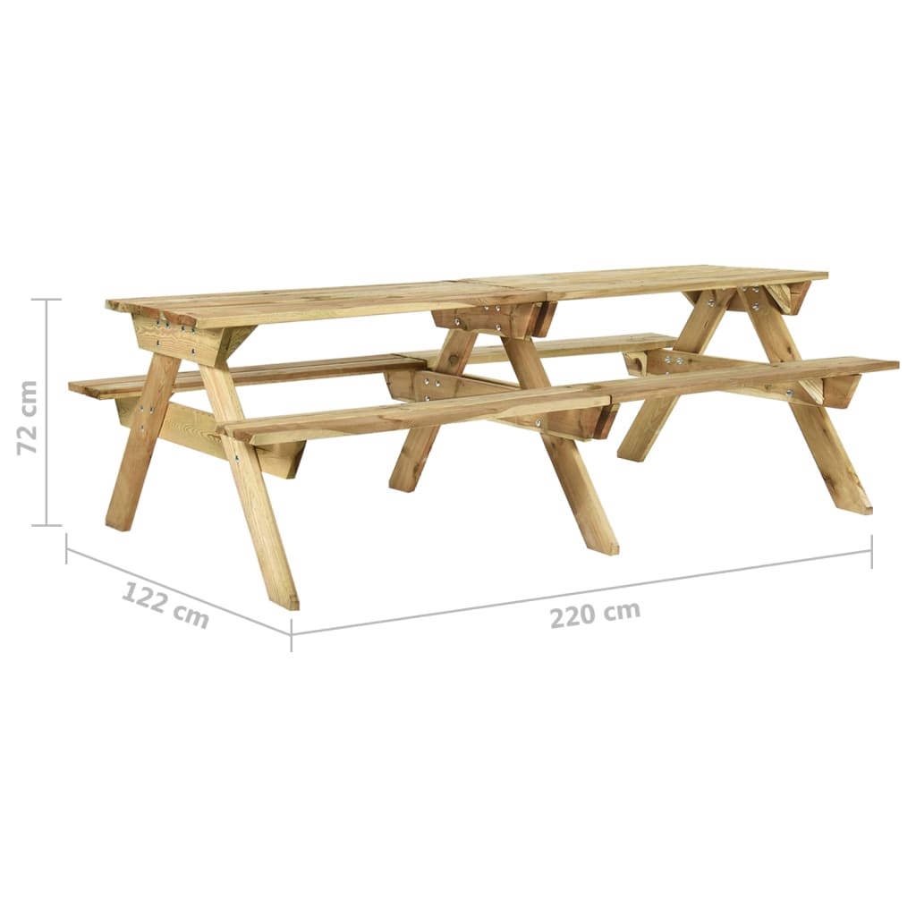 Table de pique-nique avec bancs 220x122x72 cm bois de pin imprégné