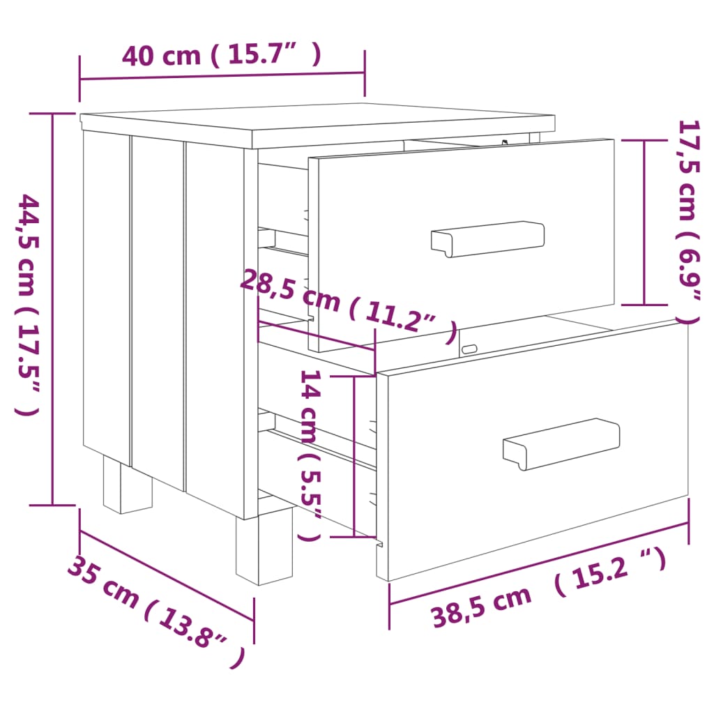 Tables de chevet HAMAR 2 pcs 40x35x44,5 cm bois de pin