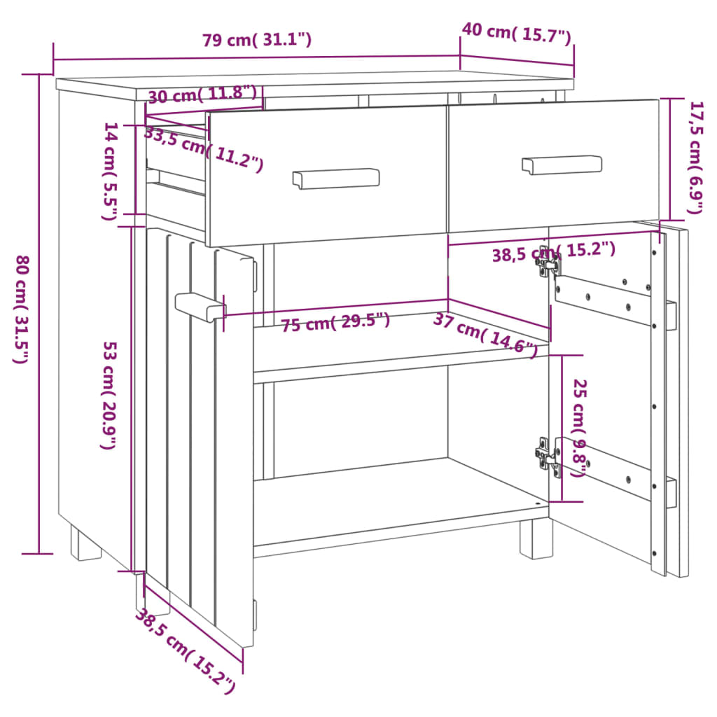 Dressoir HAMAR 79x40x80 cm massief grenenhout