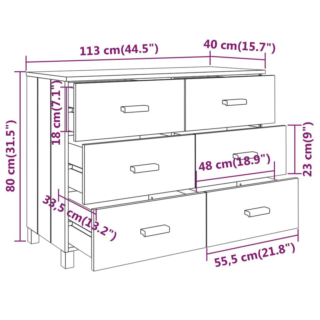 Dressoir HAMAR 113x40x80 cm massief grenenhout