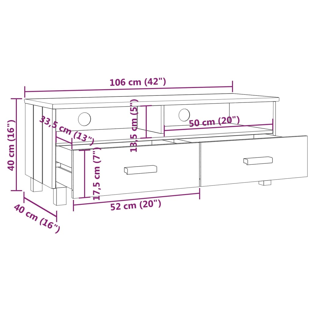 Tv-meubel HAMAR 106x40x40 cm massief grenenhout