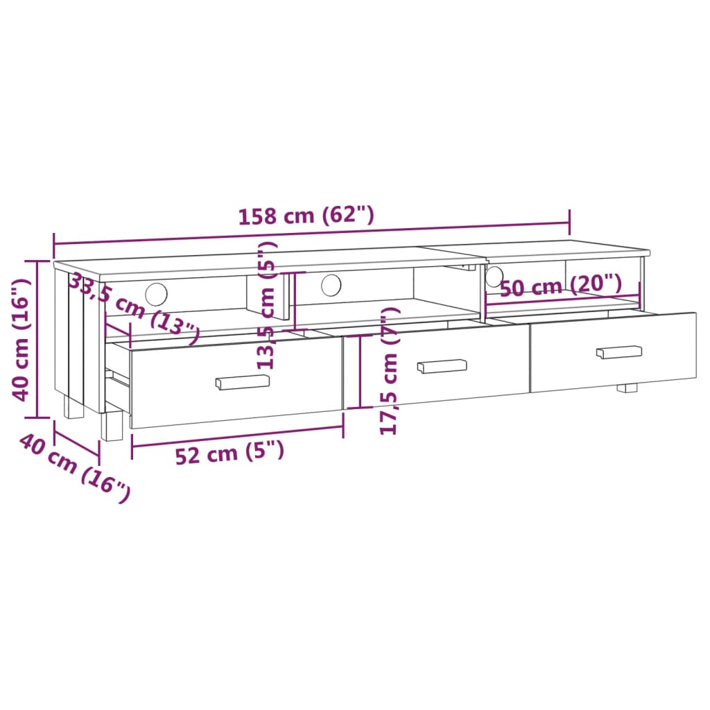 Tv-meubel HAMAR 158x40x40 cm massief grenenhout