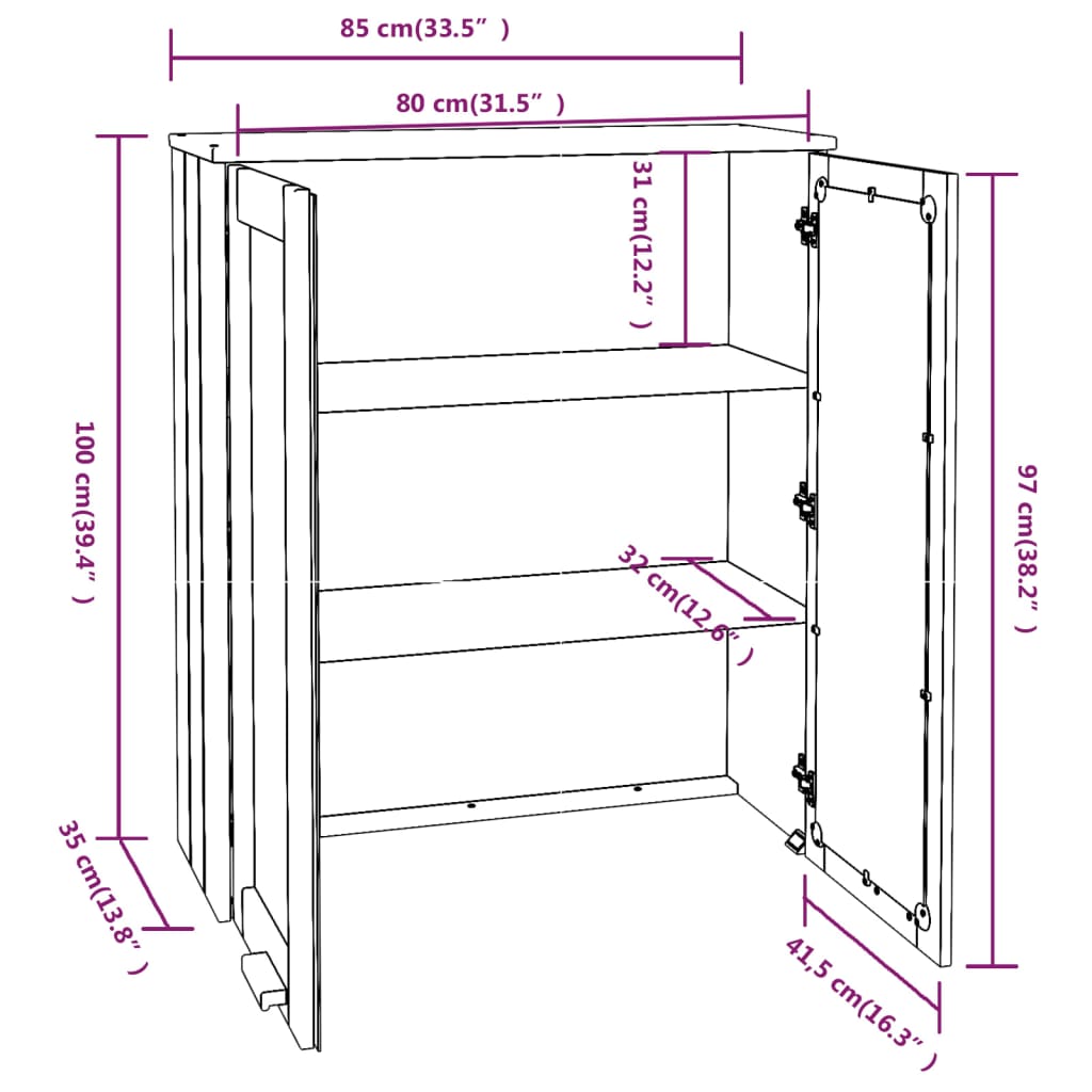 Opzetkast HAMAR 85x35x100 cm massief grenenhout