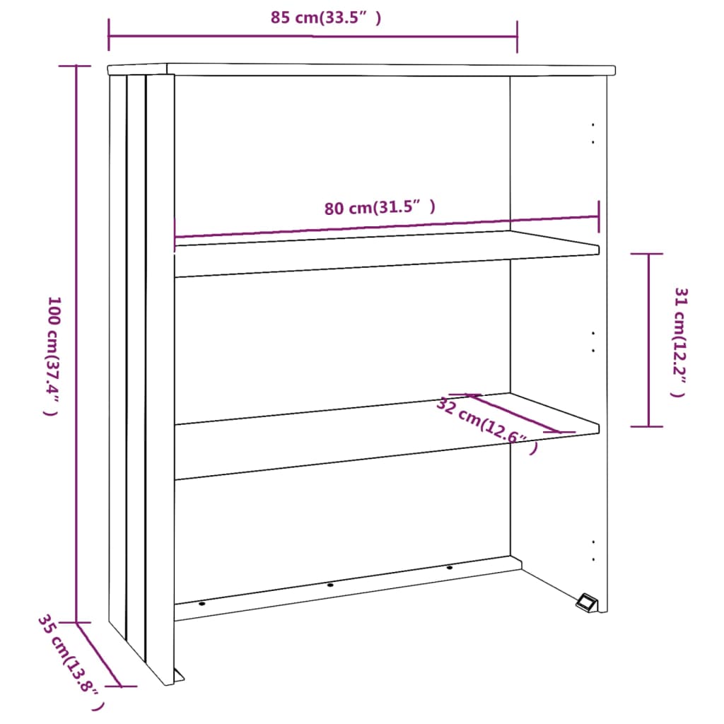 Opzetkast HAMAR 85x35x100 cm massief grenenhout