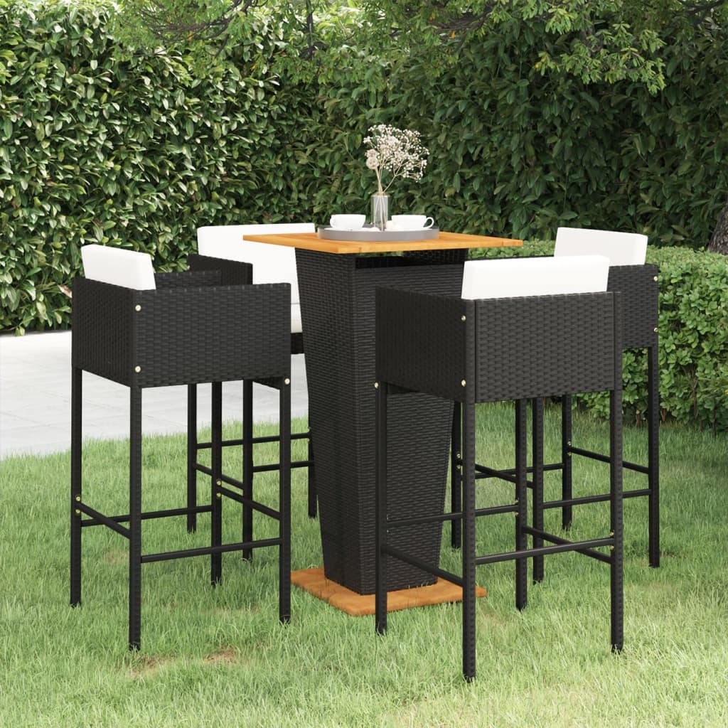 Ensemble de bar de jardin 5 pièces avec coussins en polyrotin