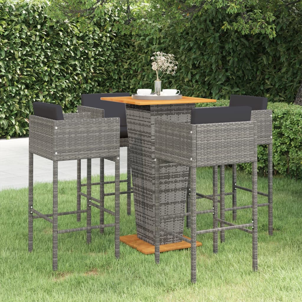 Ensemble de bar de jardin 5 pièces avec coussins en polyrotin