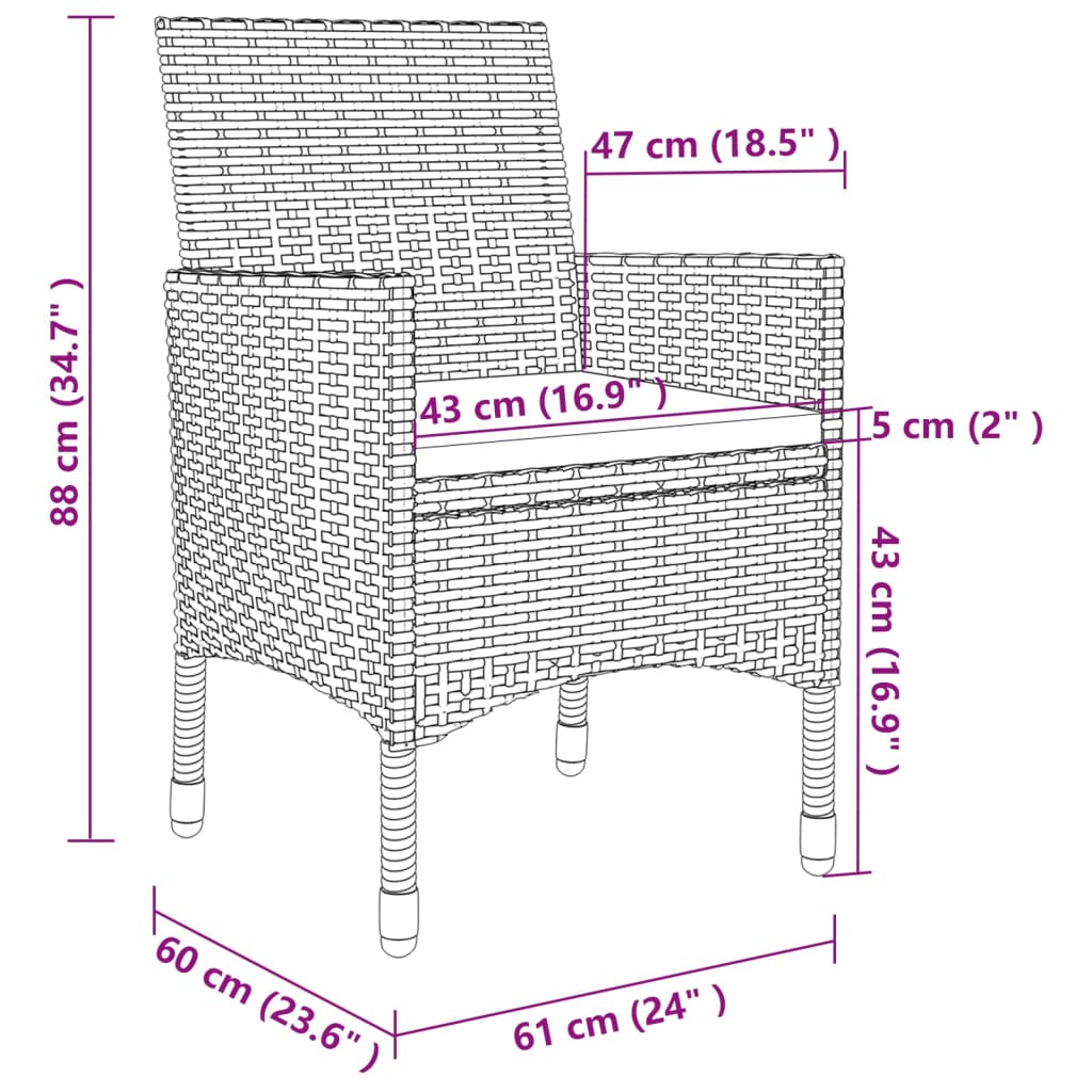 5-delige Tuinset poly rattan zwart