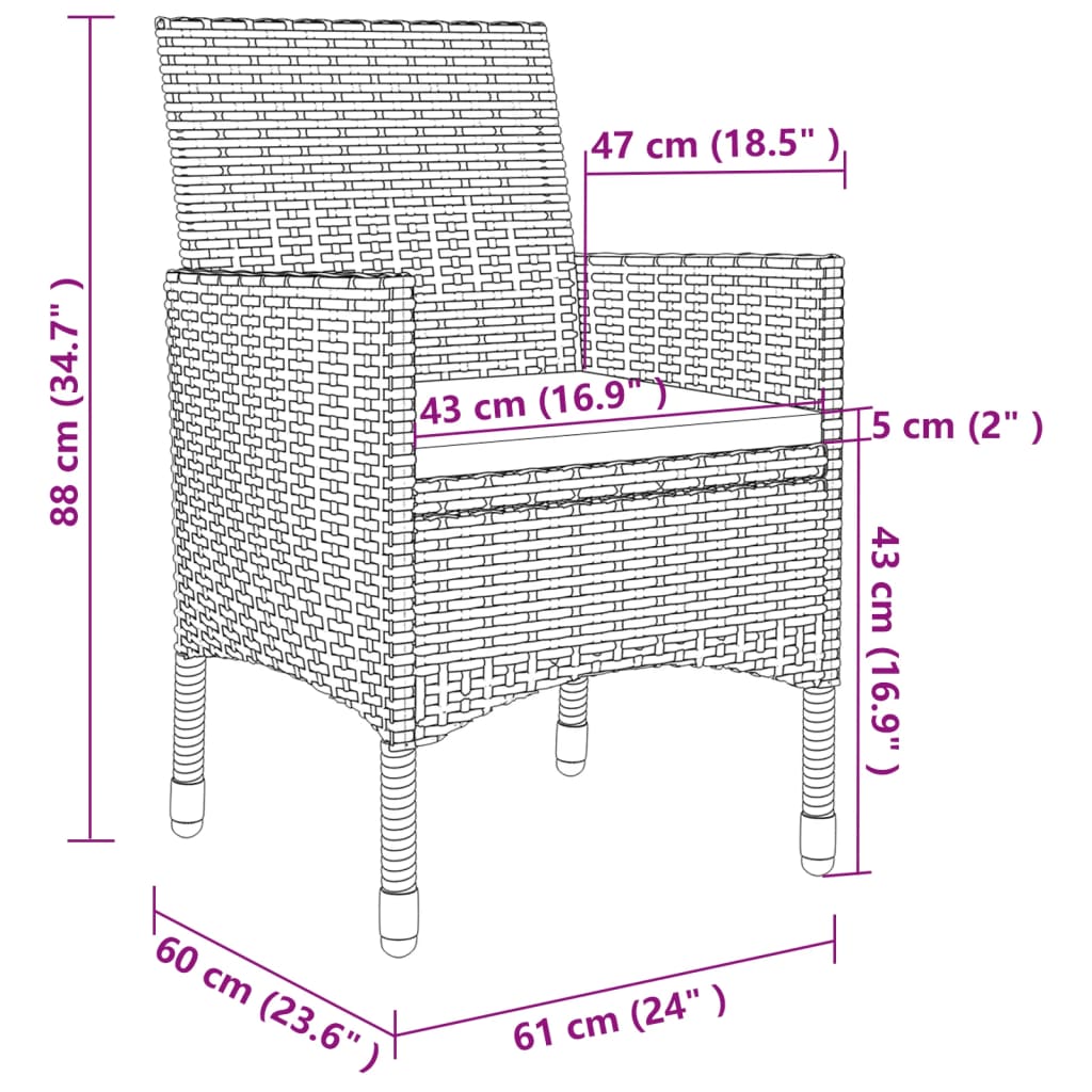 3-delige Tuinset met kussens poly rattan