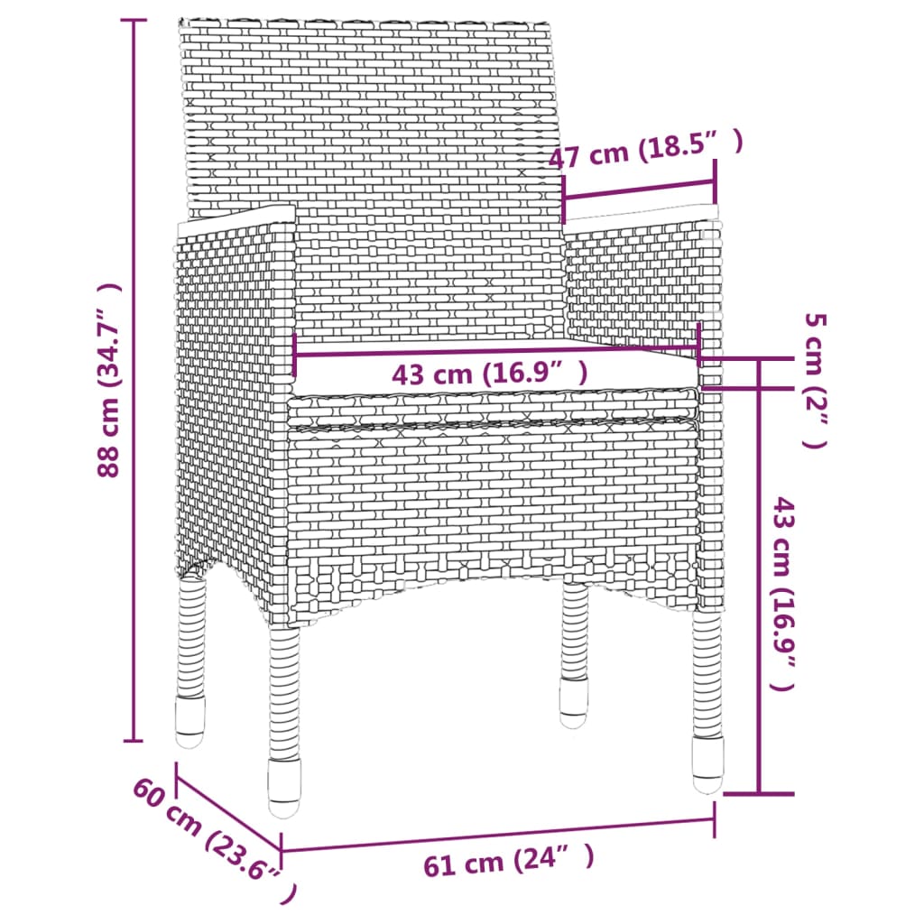 5-delige Tuinset met kussens poly rattan zwart