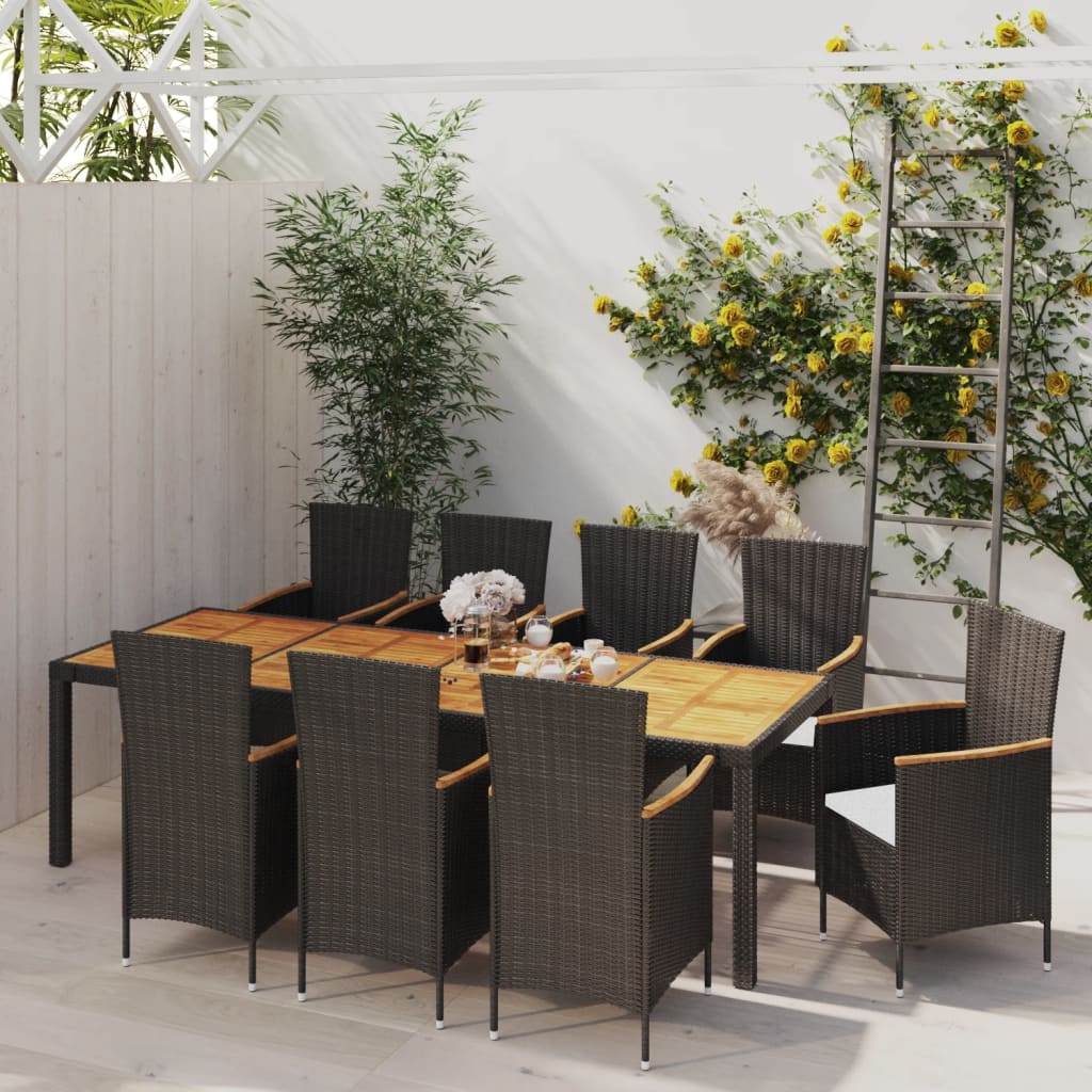 5-delige Tuinset met kussens poly rattan zwart