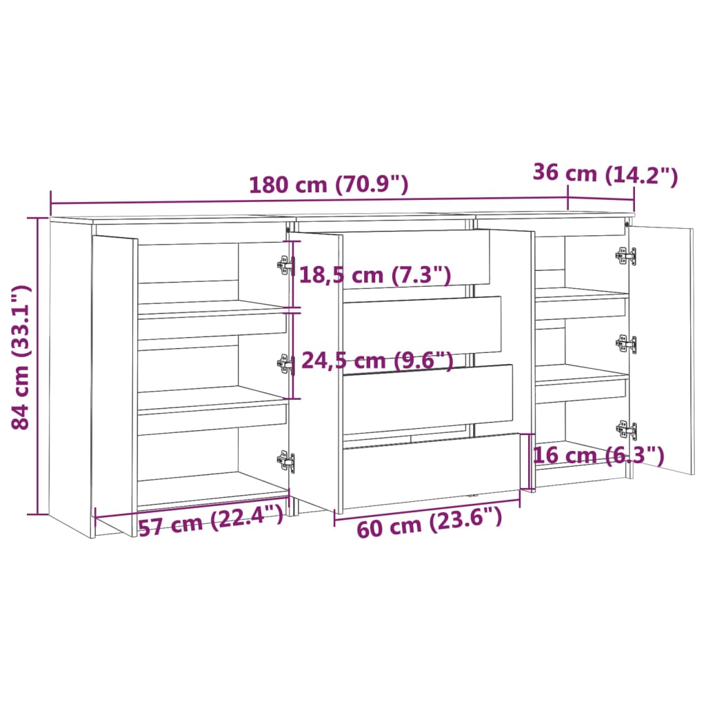 Armoires latérales 3 pcs en bois de pin massif