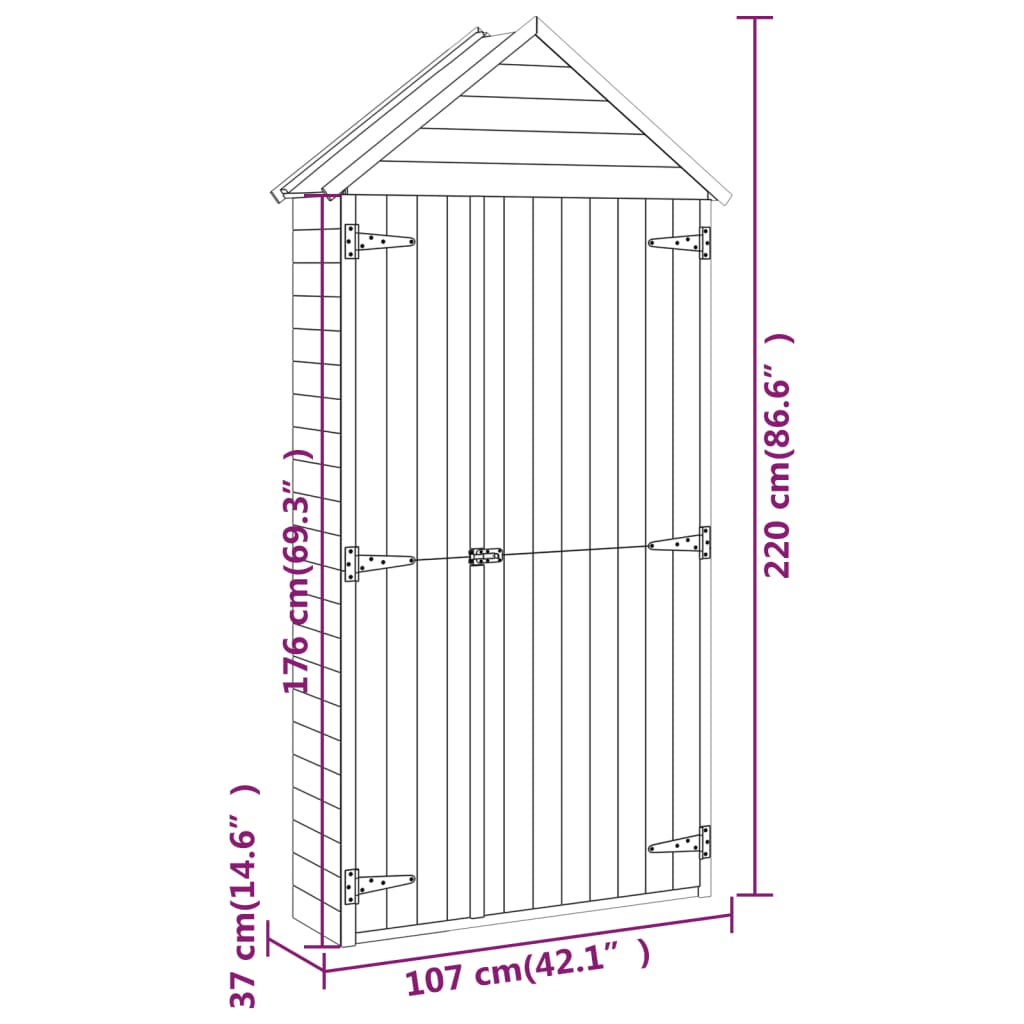 Abri de jardin avec porte 107x107x220 cm bois de pin imprégné