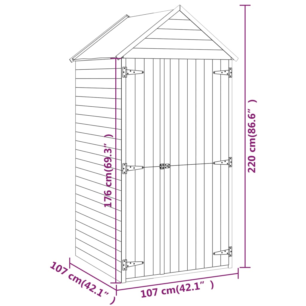 Abri de jardin avec porte 107x107x220 cm bois de pin imprégné