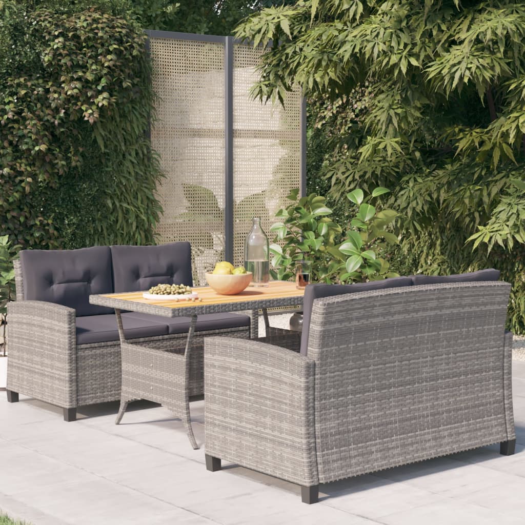 3-delige Tuinset met kussens poly rattan grijs