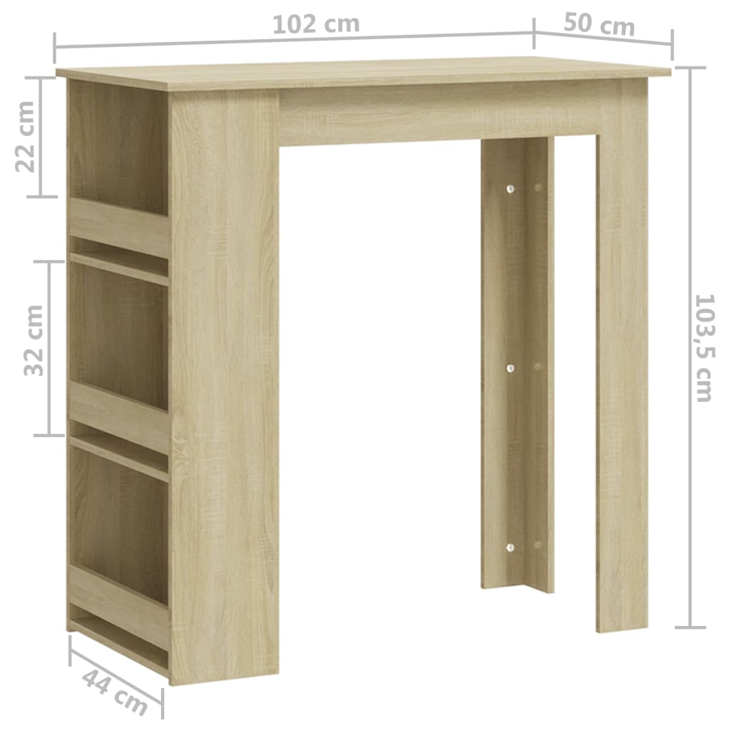 Bartafel met opbergrek 102x50x103,5 cm bewerkt hout eiken