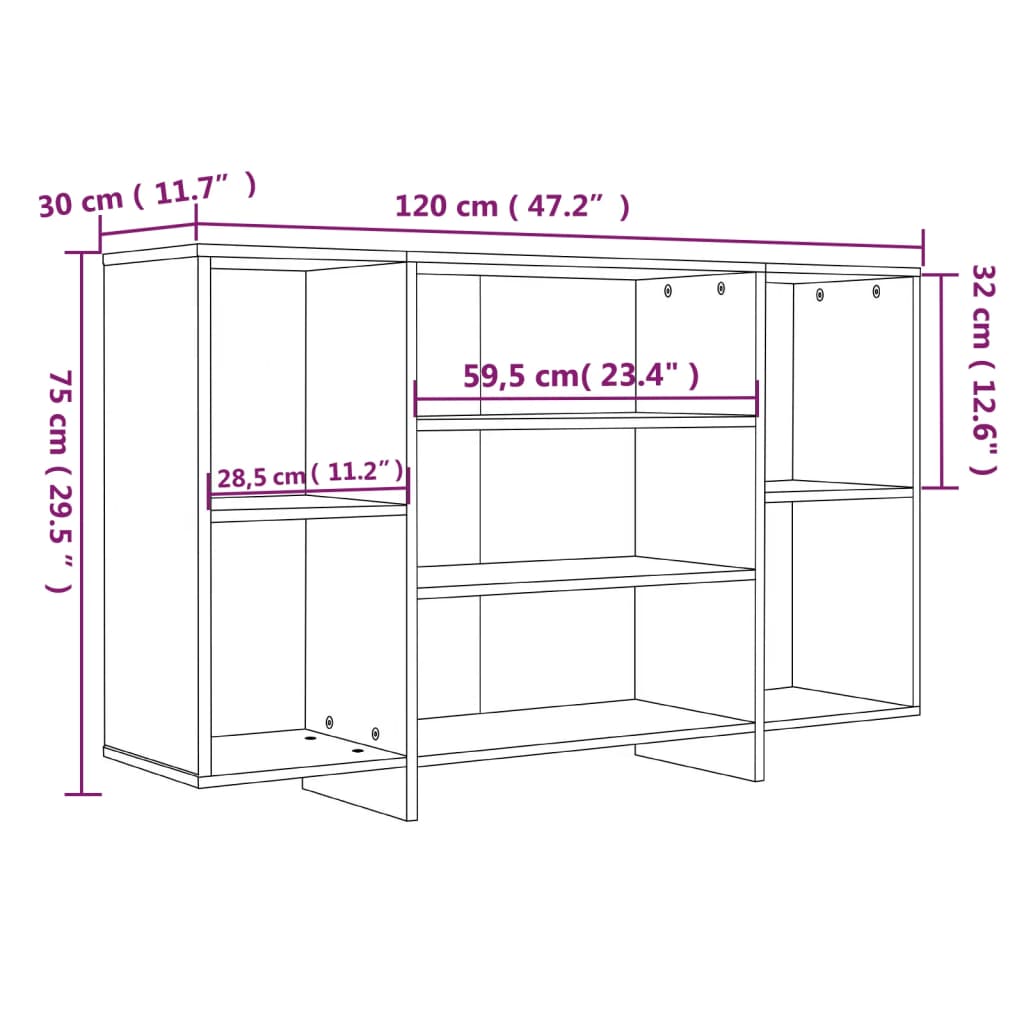 Dressoir 120x30x75 cm bewerkt hout