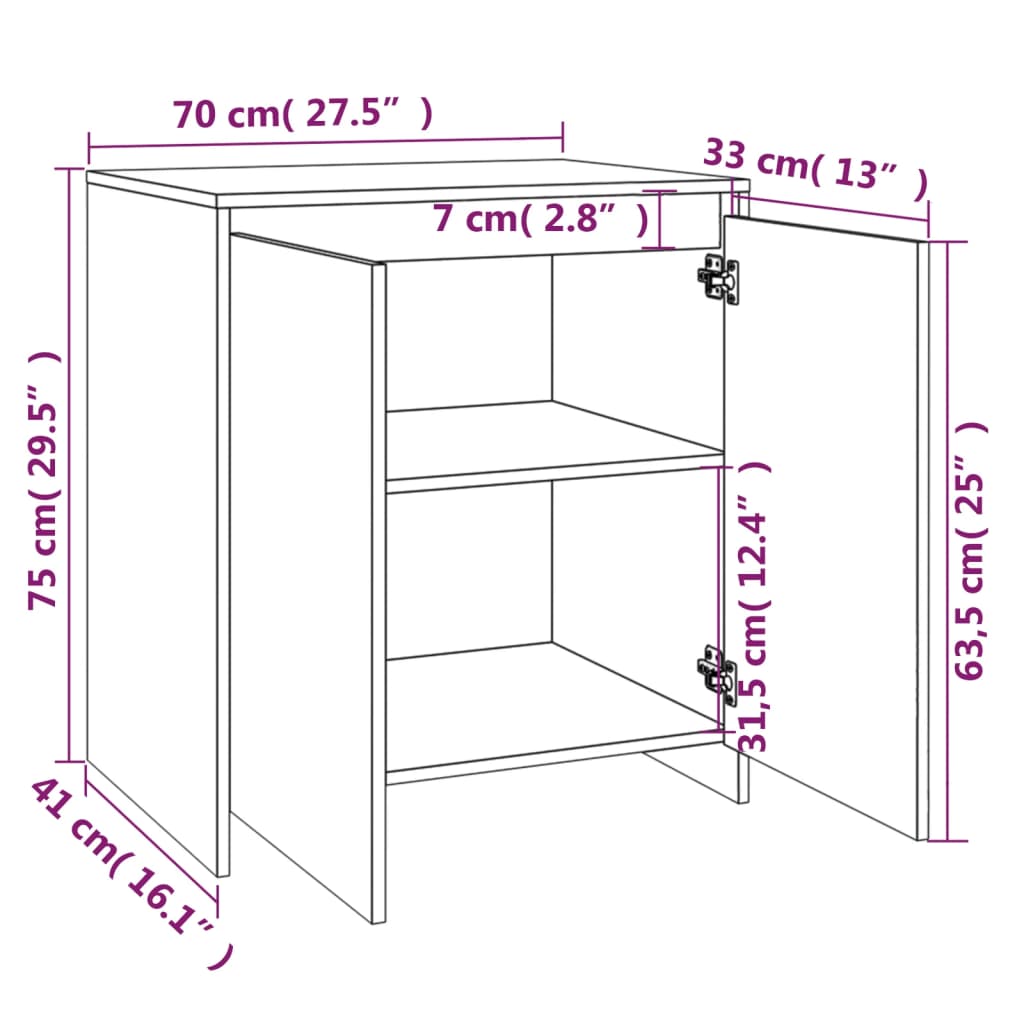 Dressoir 70x41x75 cm bewerkt hout eikenkleurig