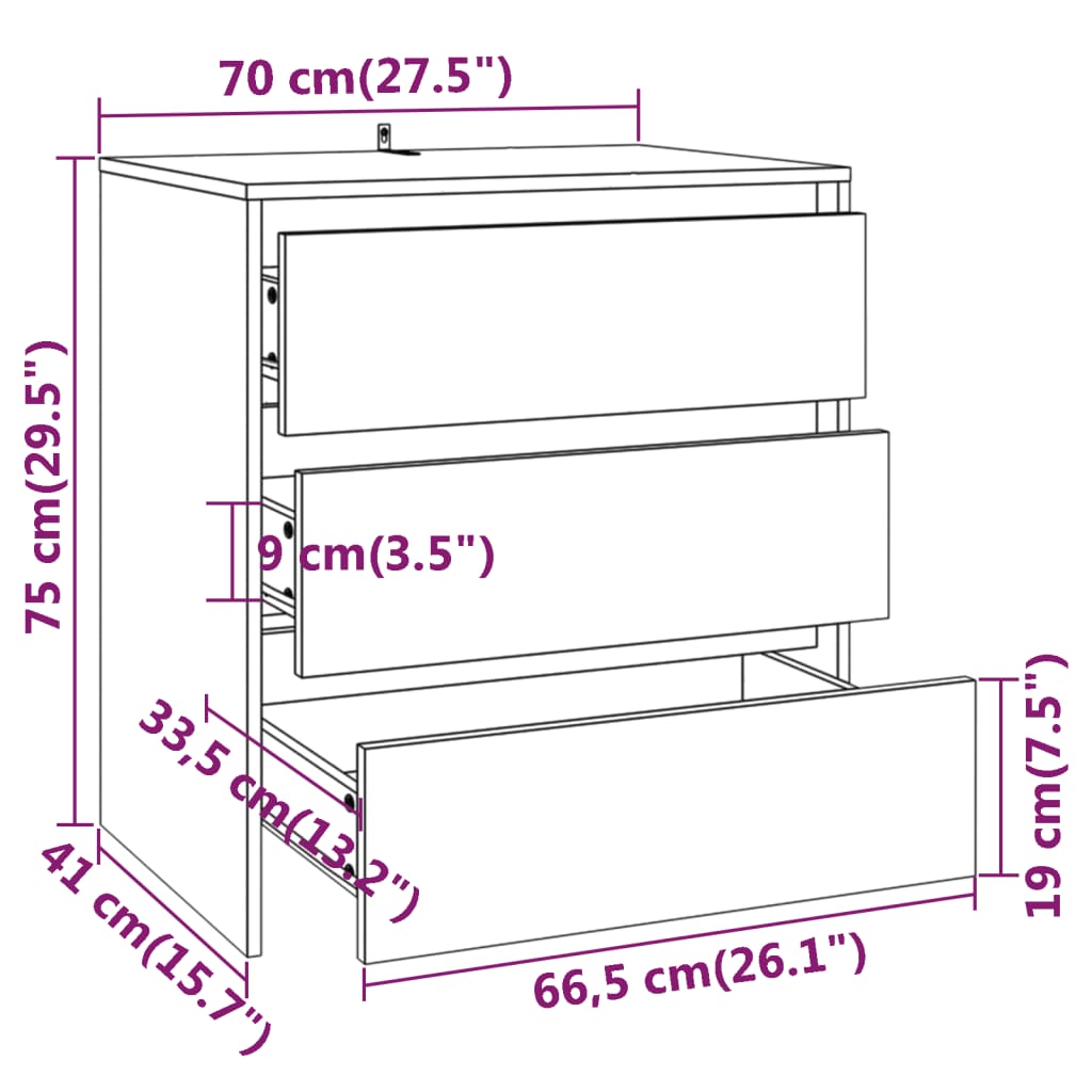 Dressoir 70x41x75 cm bewerkt hout eikenkleurig